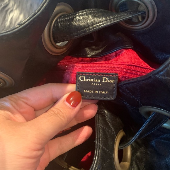 DIOR BLACK LAMBSKIN CANNAGE DRAWSTRING BAG - Picture 8 of 16